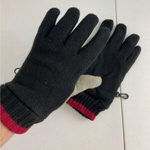 GAP adult black gray red connectable double lined thick soft warm knit gloves‎